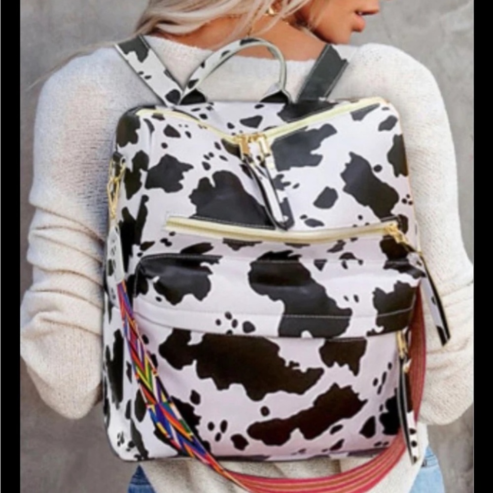 🖤🐄🐮🎒 🤎NWT COW 🐄 DESIGN BACKPACK-Brown/white